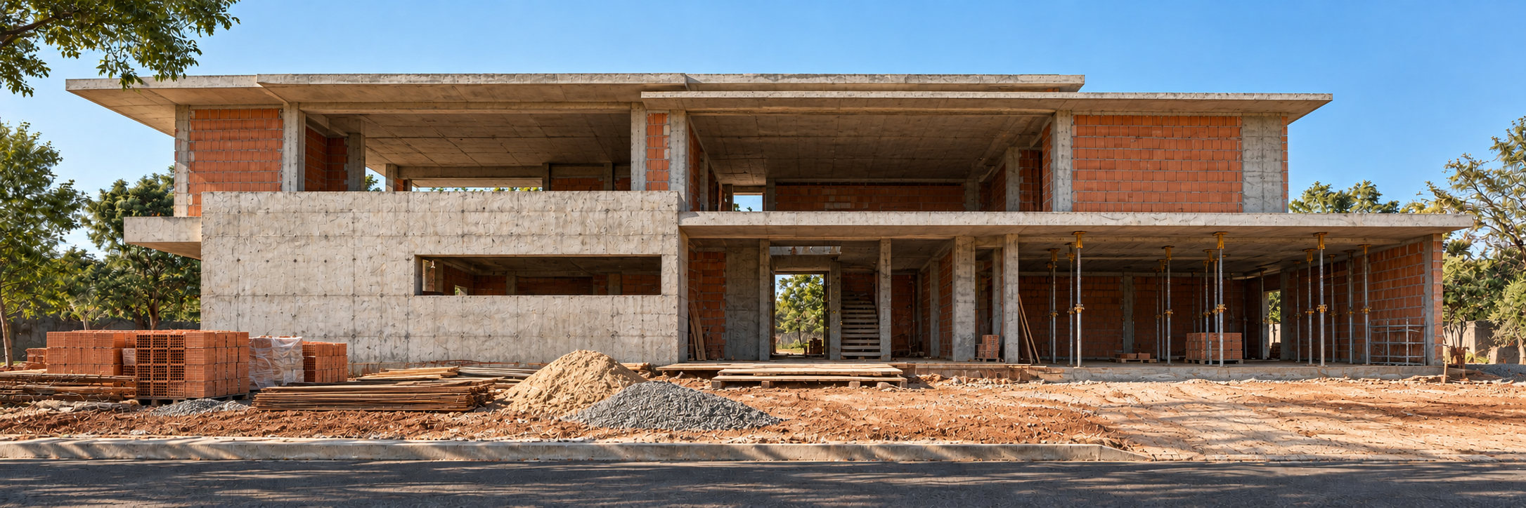 Simulação da Casa E&J em fase de estrutura e alvenaria